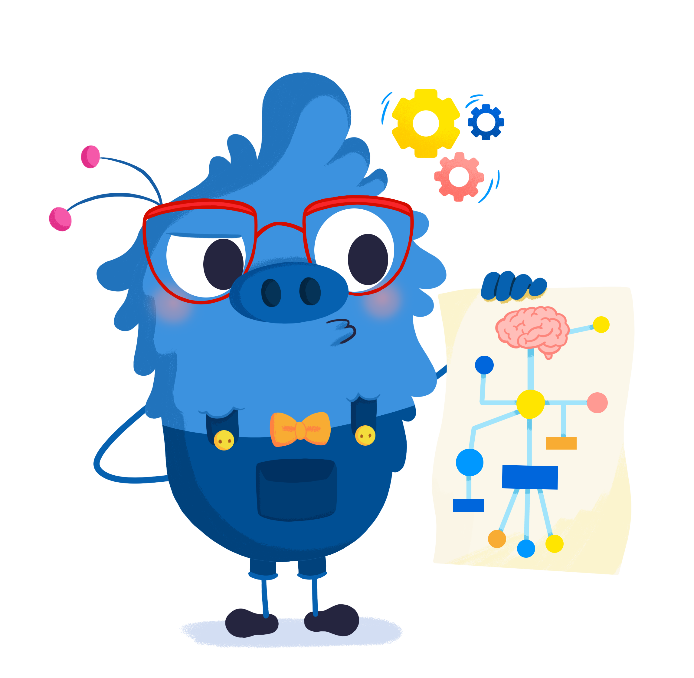 Il.lustració entranyable que acompanya el curs Pensament computacional sense pantalles: estratègies i activitats desendollades per a l'aula